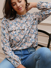Frenchy Floral Print Ruffle Neck Blouse